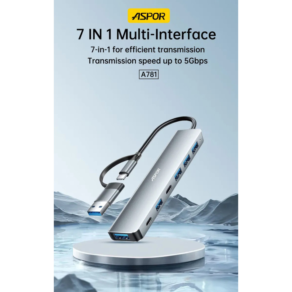 ASPOR 3.0 USB+C HUB 7 IN 1 PORT (A781)